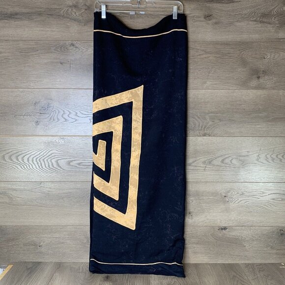 Scarf Wrap Black Tan Batik Tie-Dye W/Tan Triangle Cotton Feel Fabric 64" X 44" - Picture 3 of 6